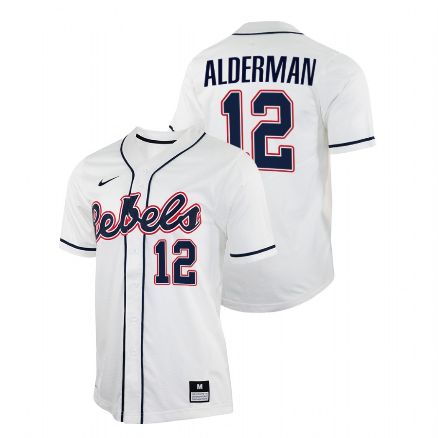 men ole miss rebels kemp alderman white college baseball jersey