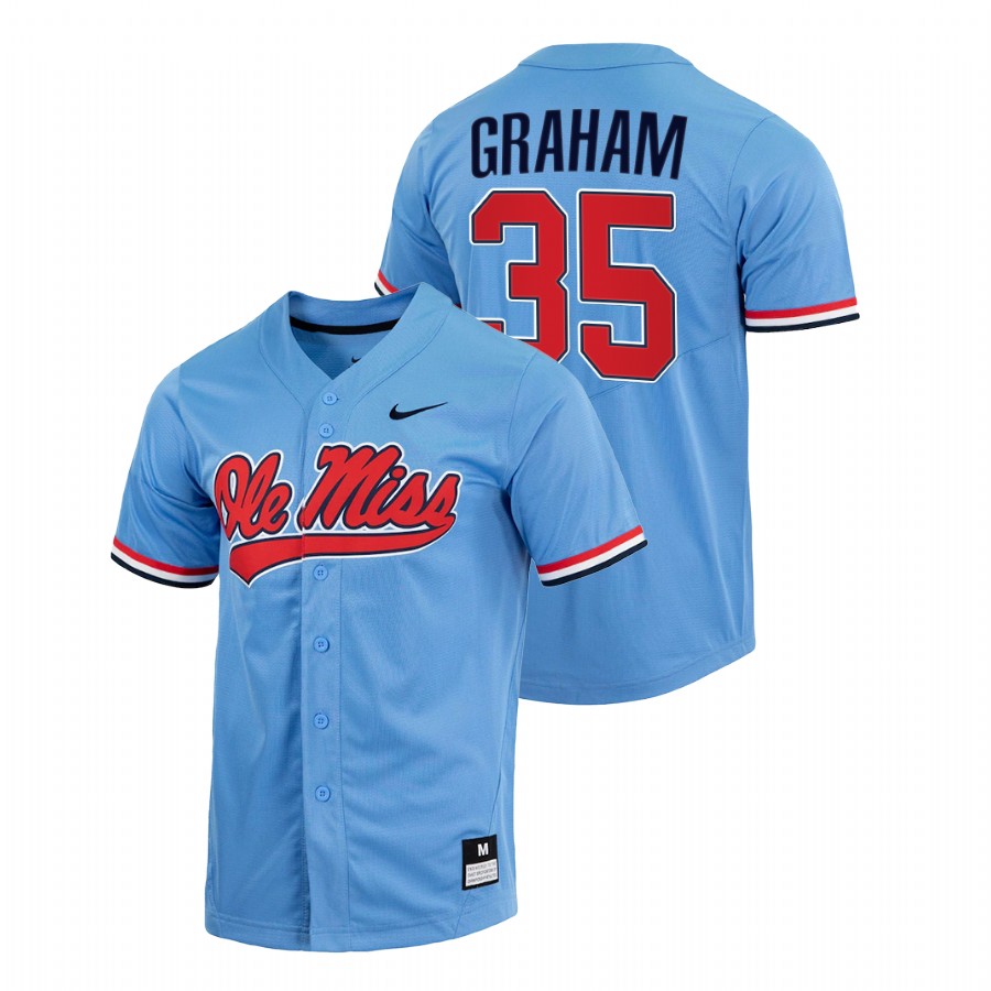 men ole miss rebels kevin graham blue college baseball full button jersey