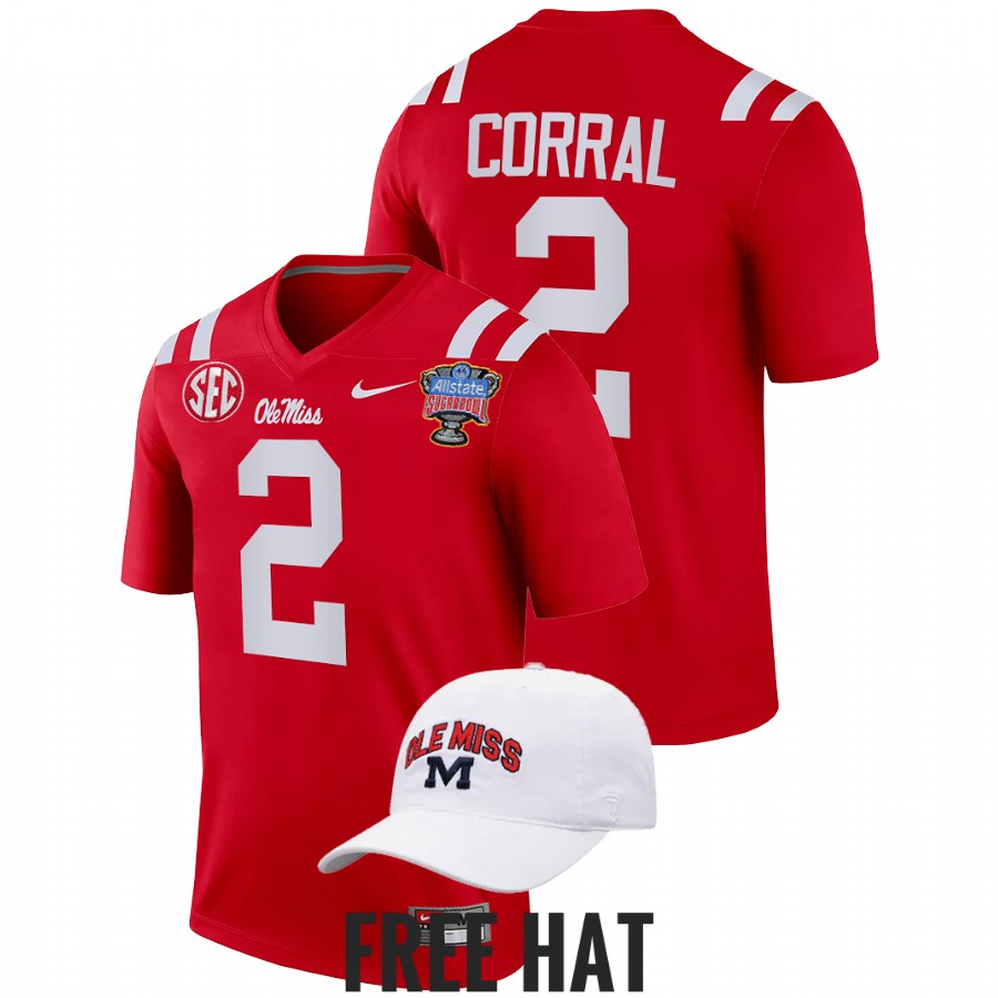 men ole miss rebels matt corral college football playoff 2022 sugar bowl red jersey