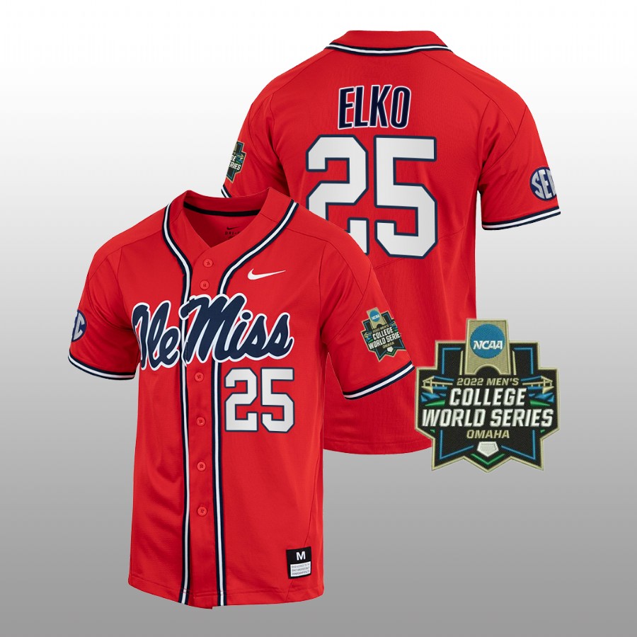 men ole miss rebels tim elko red 2022 college world series baseball jersey