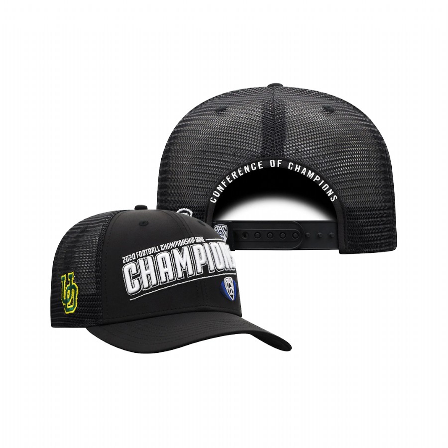 men oregon ducks black 2020 pac 12 football champions top of the world locker room adjustable hat
