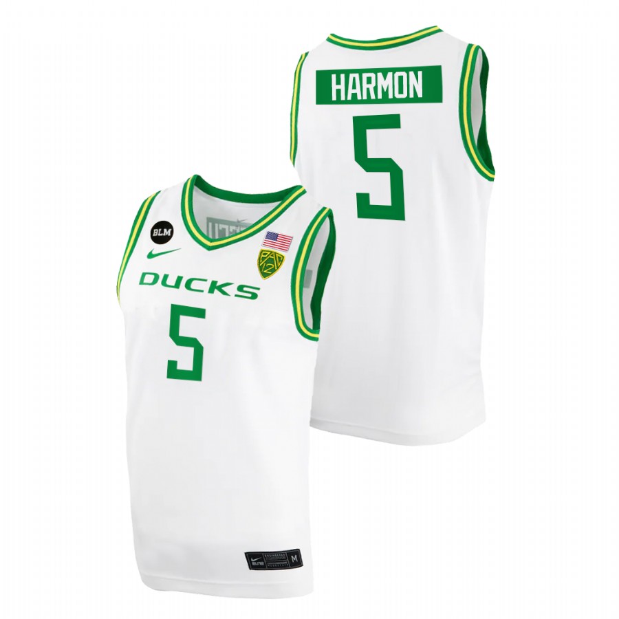 men oregon ducks de'vion harmon 2022 blm patch college basketball white jersey