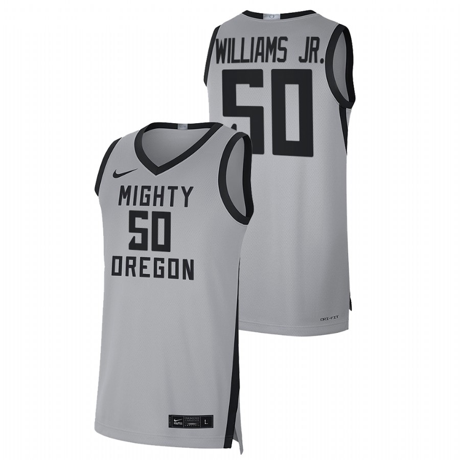 men oregon ducks eric williams jr. 2022 mighty limited college basketball grey jersey