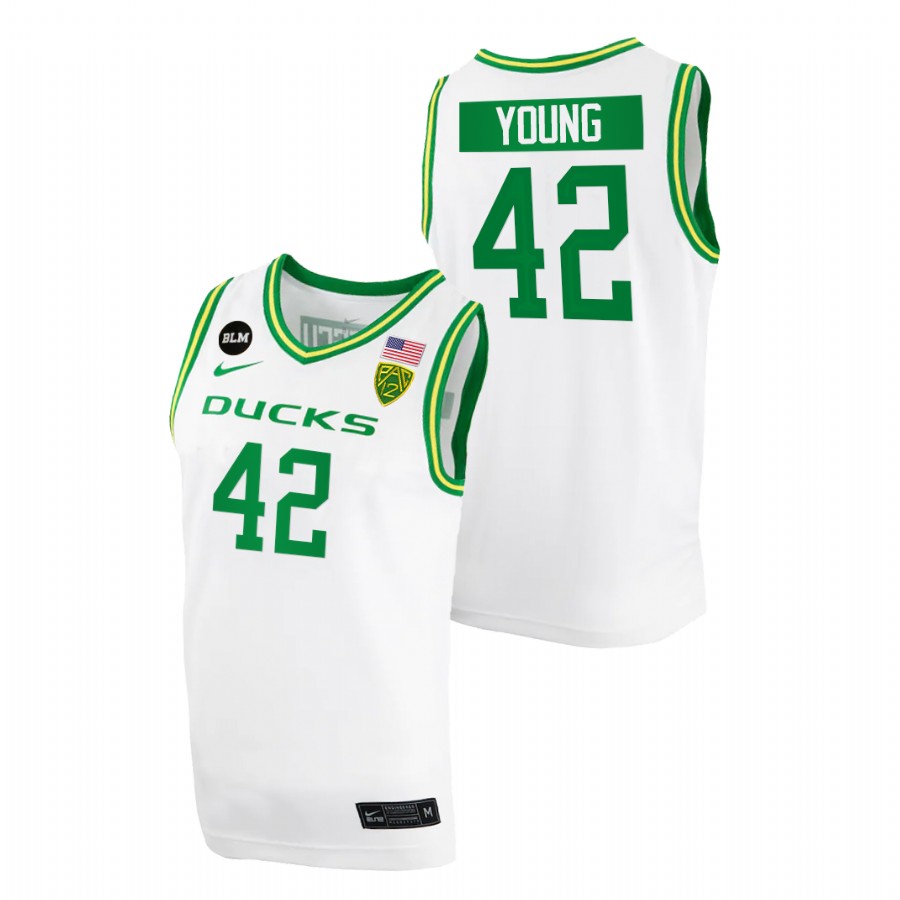 men oregon ducks jacob young 2022 blm patch college basketball white jersey
