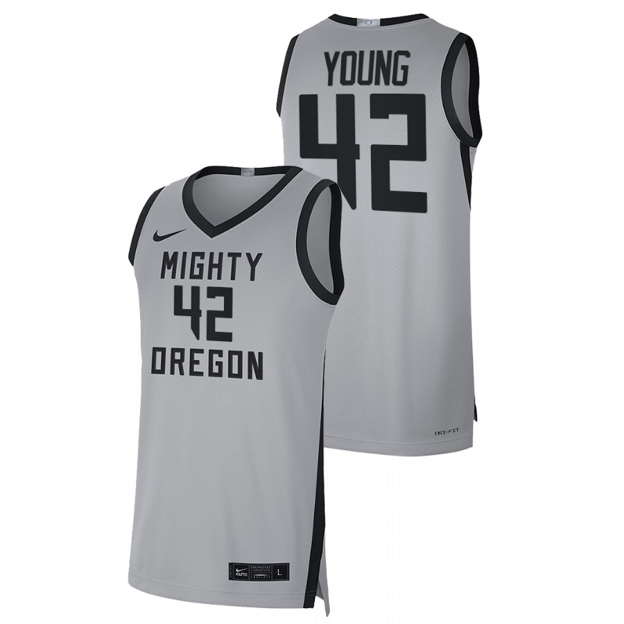 men oregon ducks jacob young 2022 mighty limited college basketball grey jersey