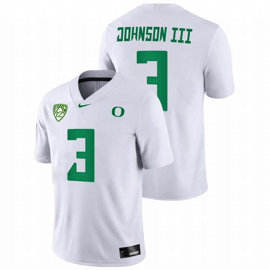 men oregon ducks johnny johnson iii 2021 22 game college football white jersey