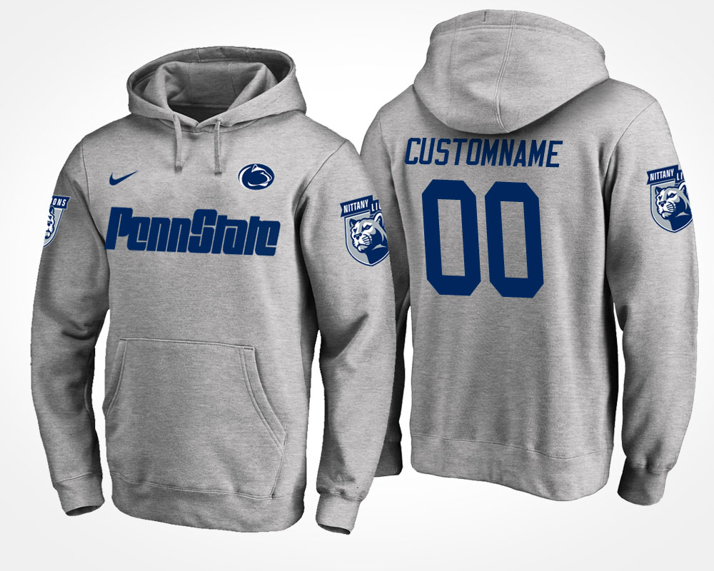 men penn state nittany lions gray custom name and number hoodie