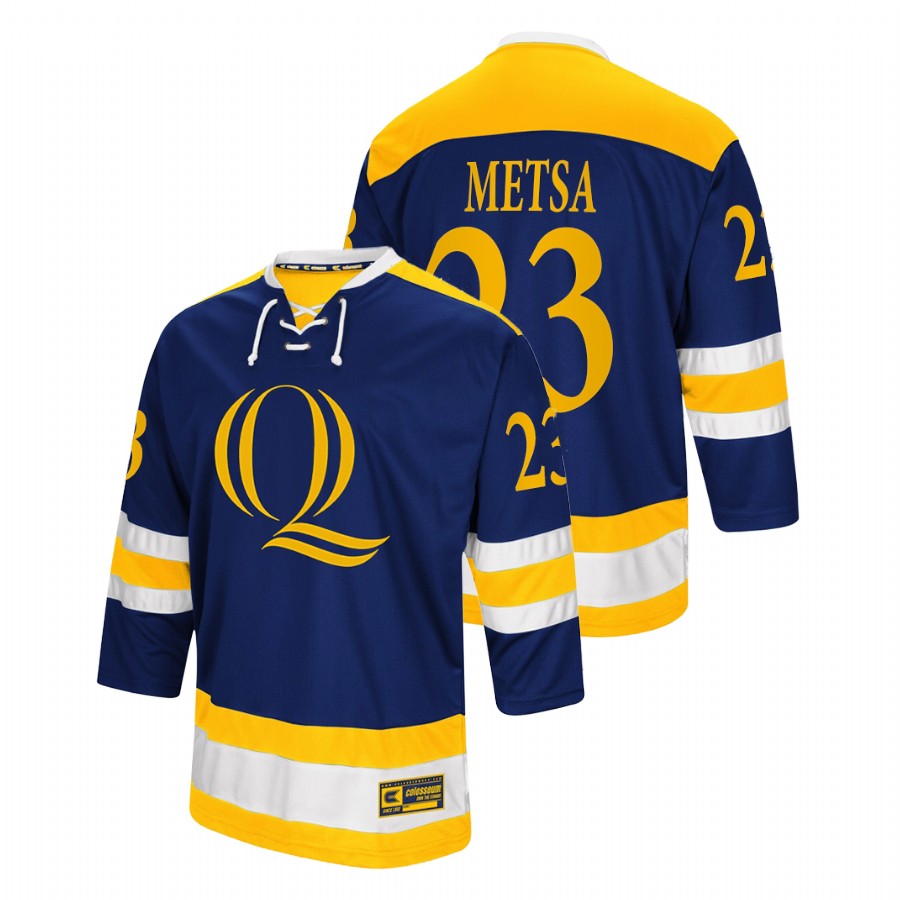 men quinnipiac bobcats zach metsa navy college hockey replica jersey