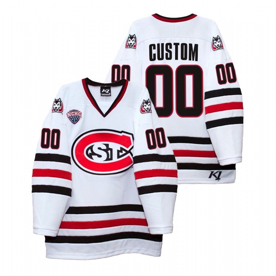 men st. cloud state huskies custom white college hockey home jersey