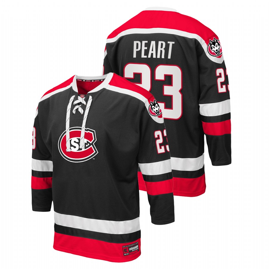 men st. cloud state huskies jack peart black college hockey lace up jersey