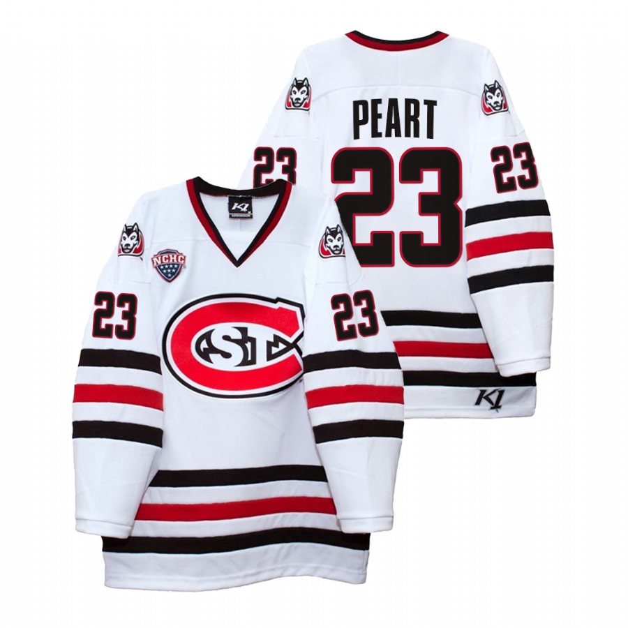 men st. cloud state huskies jack peart white college hockey home jersey