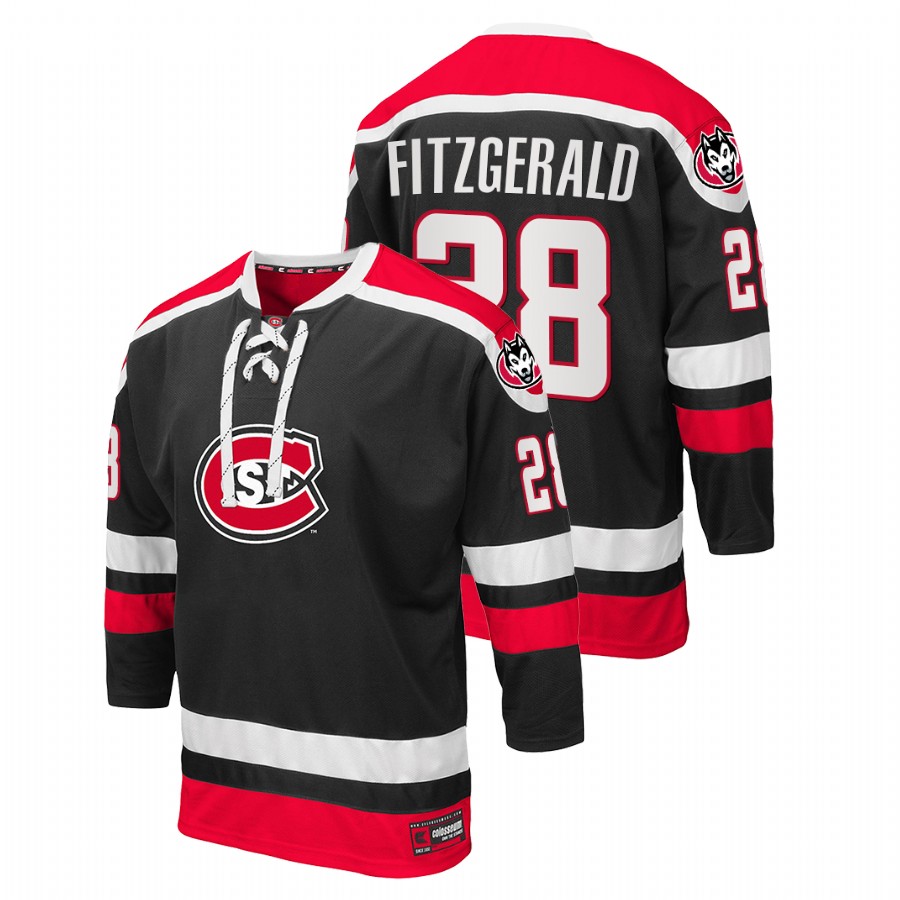 men st. cloud state huskies kevin fitzgerald black college hockey lace up jersey