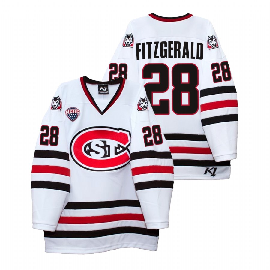 men st. cloud state huskies kevin fitzgerald white college hockey home jersey