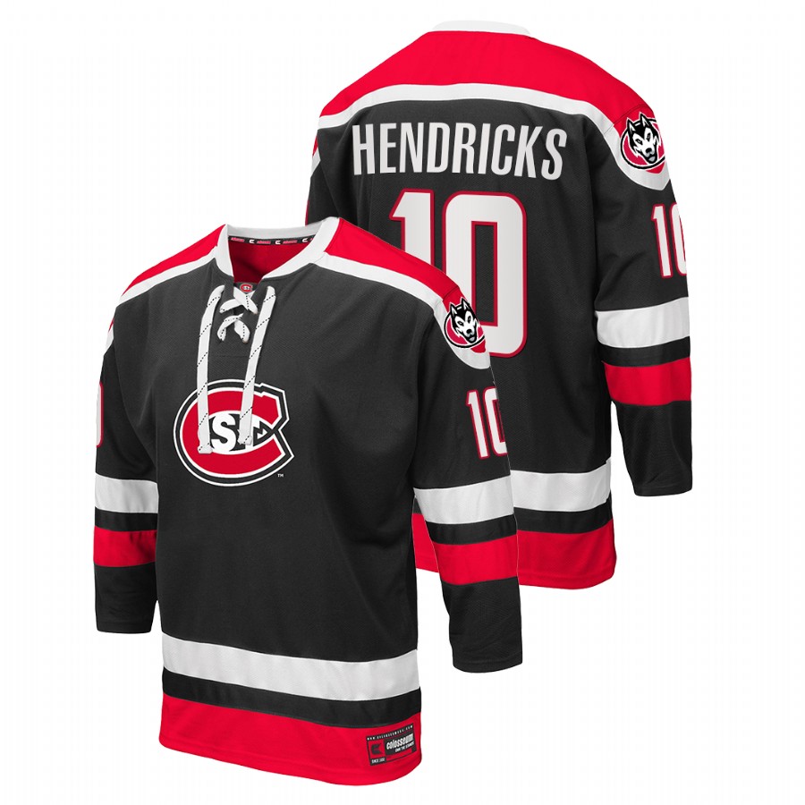 men st. cloud state huskies matt hendricks black college hockey nhl alumni jersey