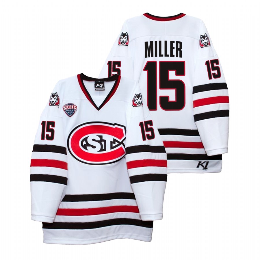 men st. cloud state huskies micah miller white college hockey home jersey
