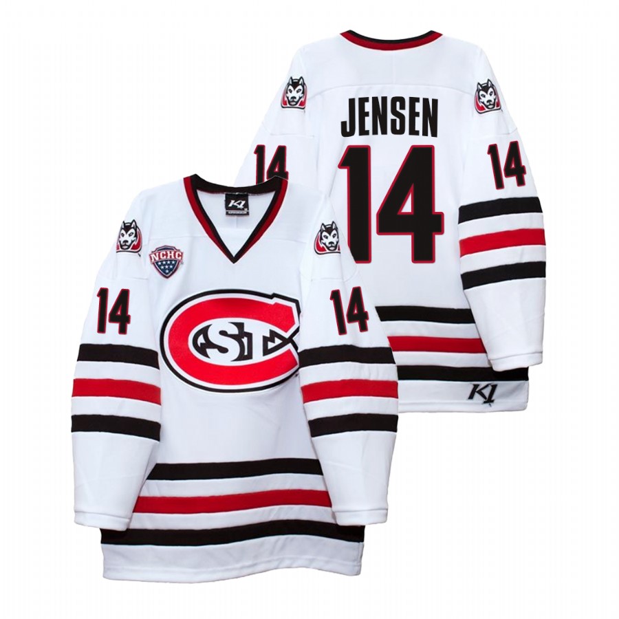 men st. cloud state huskies nick jensen white college hockey home jersey
