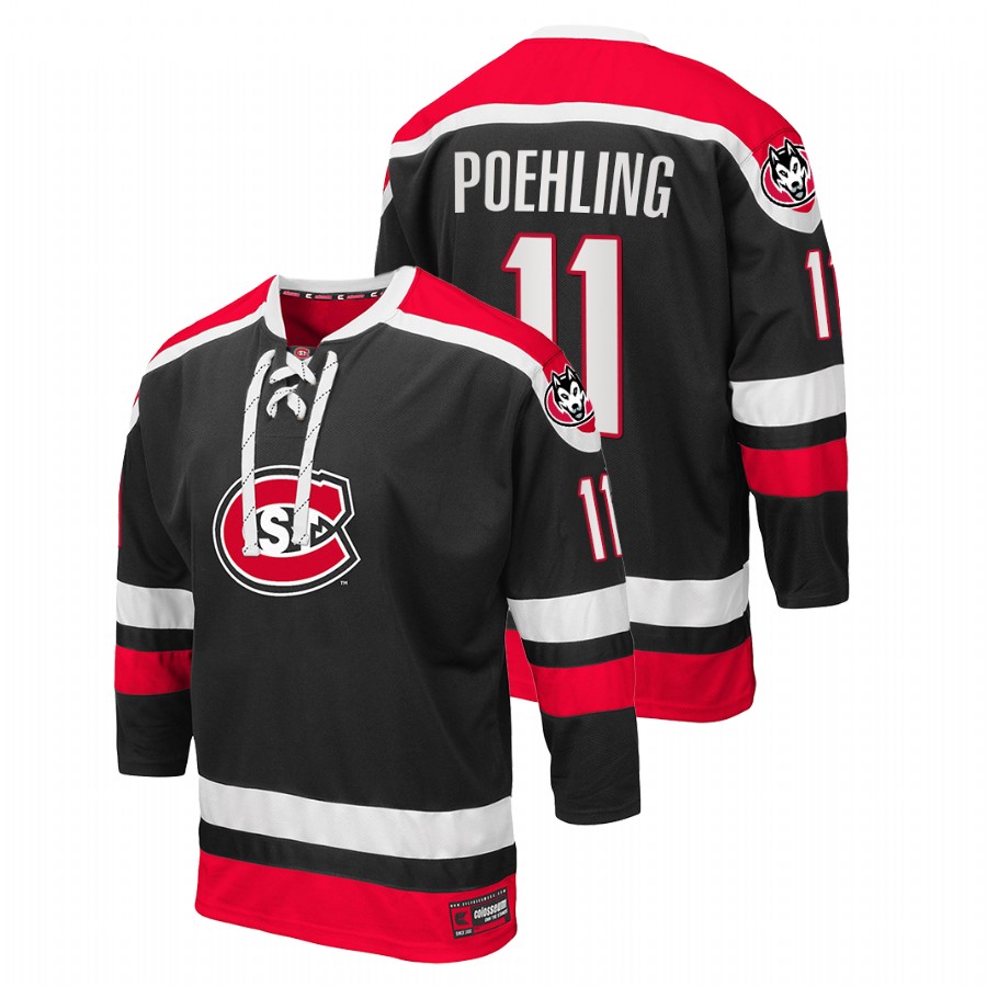 men st. cloud state huskies ryan poehling black college hockey nhl alumni jersey