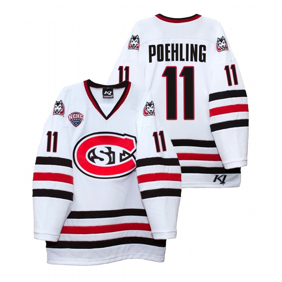 men st. cloud state huskies ryan poehling white college hockey home jersey