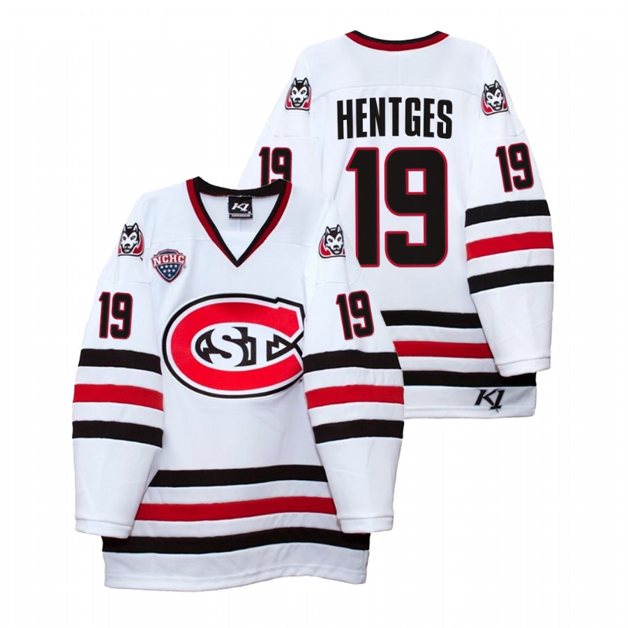 men st. cloud state huskies sam hentges white college hockey home jersey
