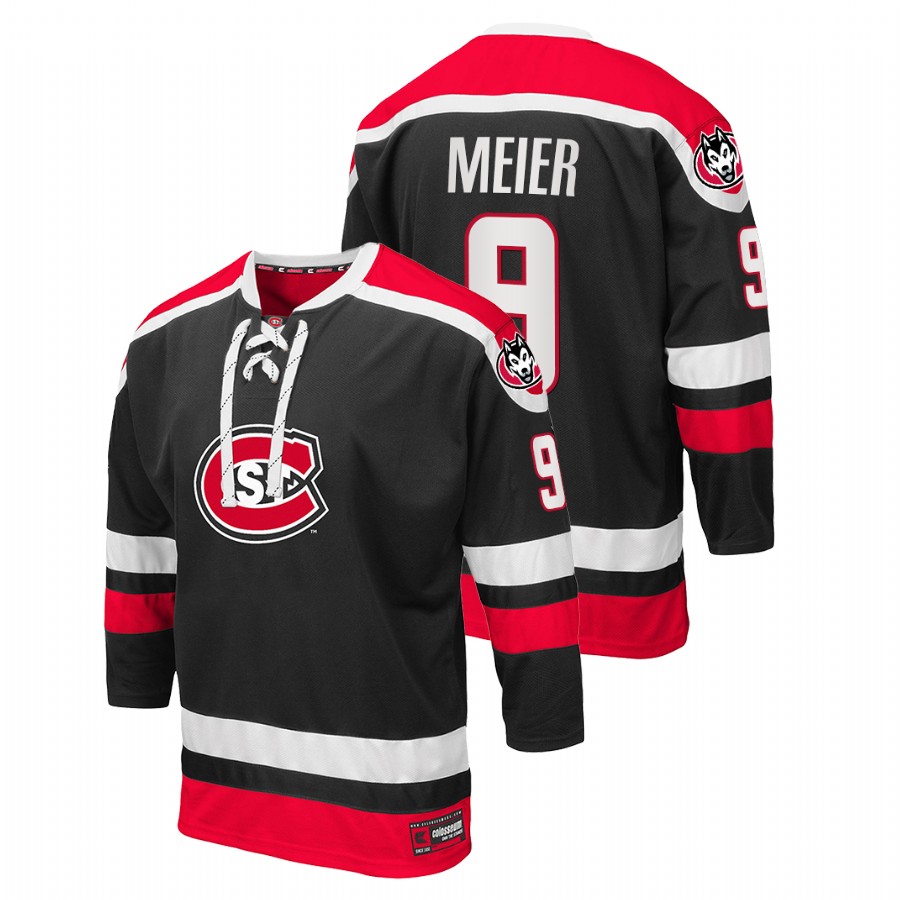 men st. cloud state huskies spencer meier black college hockey lace up jersey