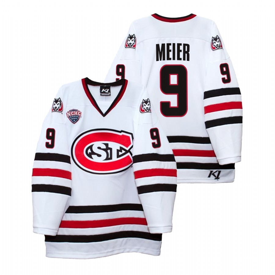 men st. cloud state huskies spencer meier white college hockey home jersey