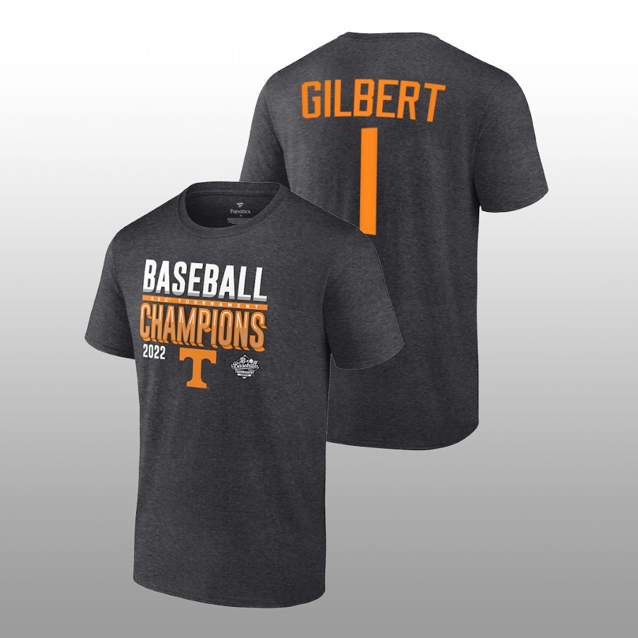 men tennessee volunteers 2022 sec baseball tournament champions locker room drew gilbert charcoal tee