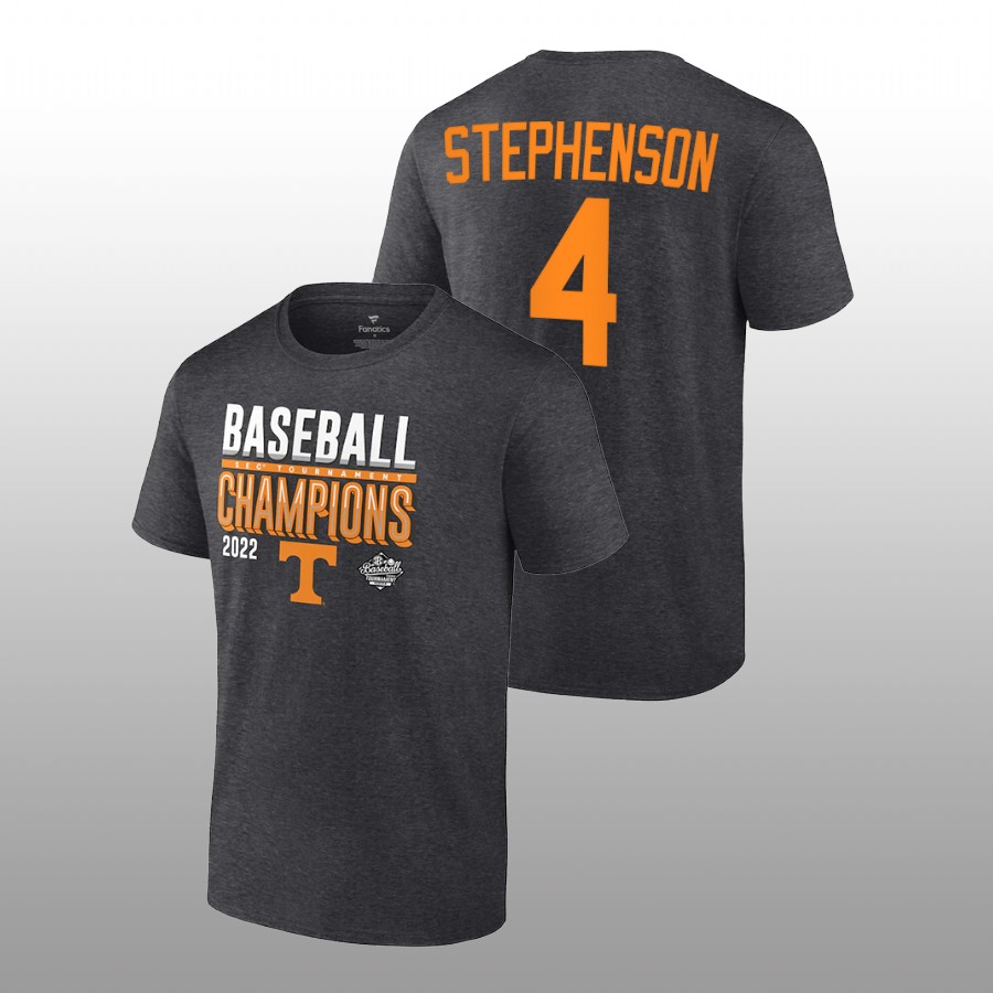men tennessee volunteers 2022 sec baseball tournament champions locker room seth stephenson charcoal tee