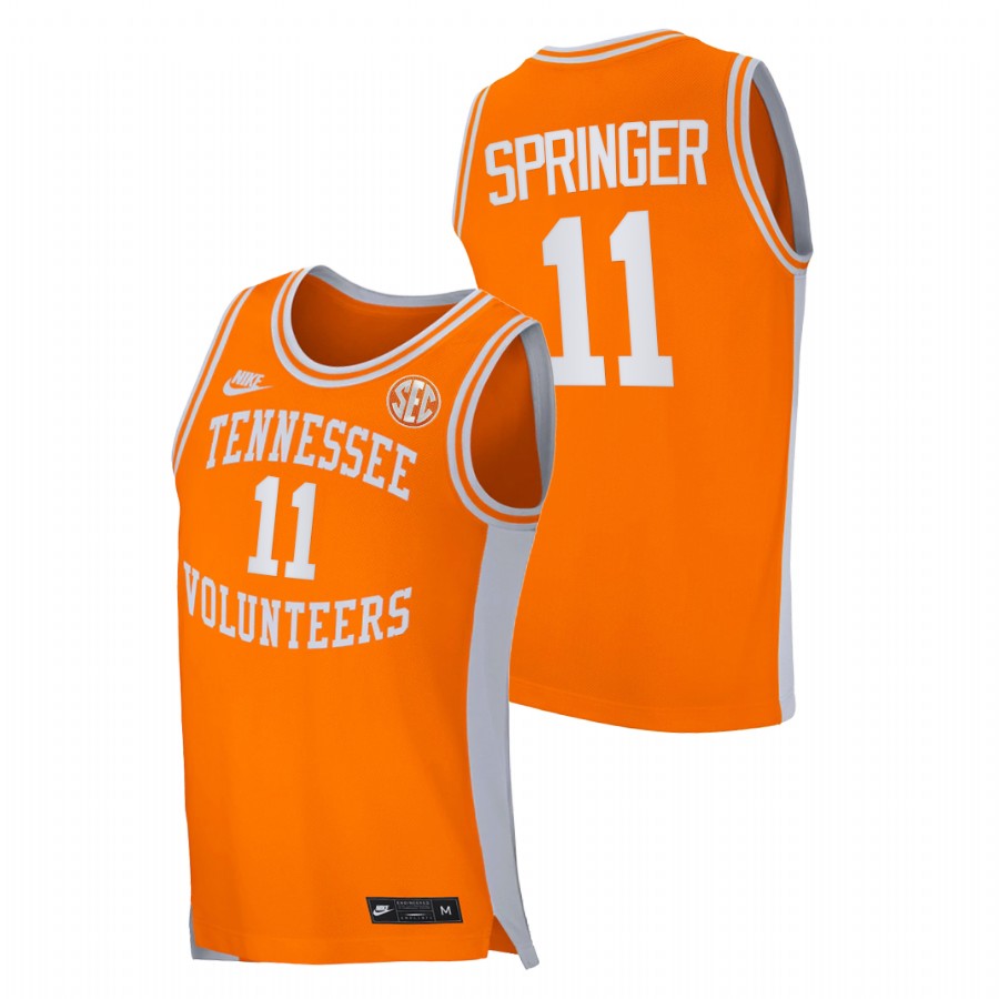 men tennessee volunteers jaden springer 2021 college basketball retro orange jersey