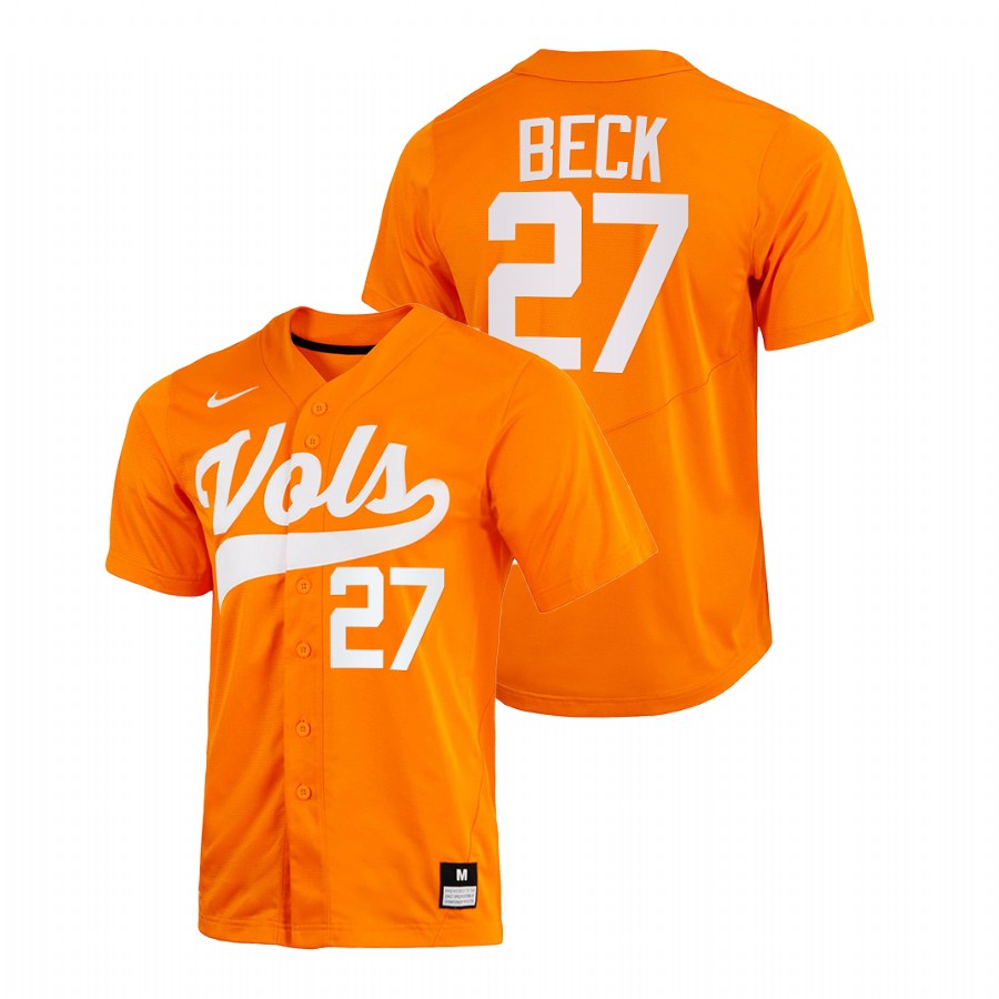 men tennessee volunteers jordan beck orange 2022college baseball home jersey