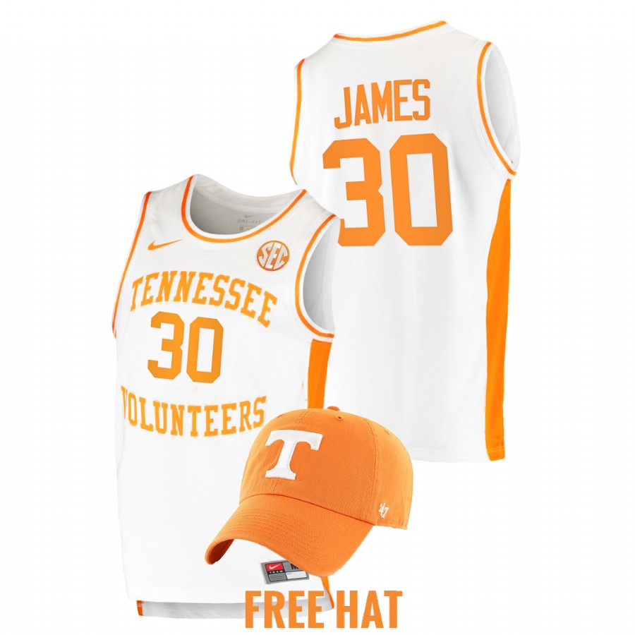 men tennessee volunteers josiah jordan james 2021 22 free hat college basketball white jersey