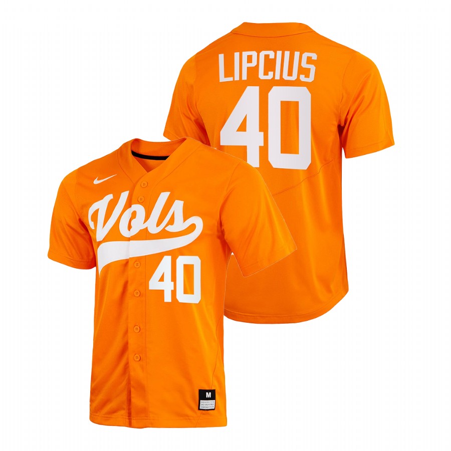 men tennessee volunteers luc lipcius orange 2022college baseball home jersey