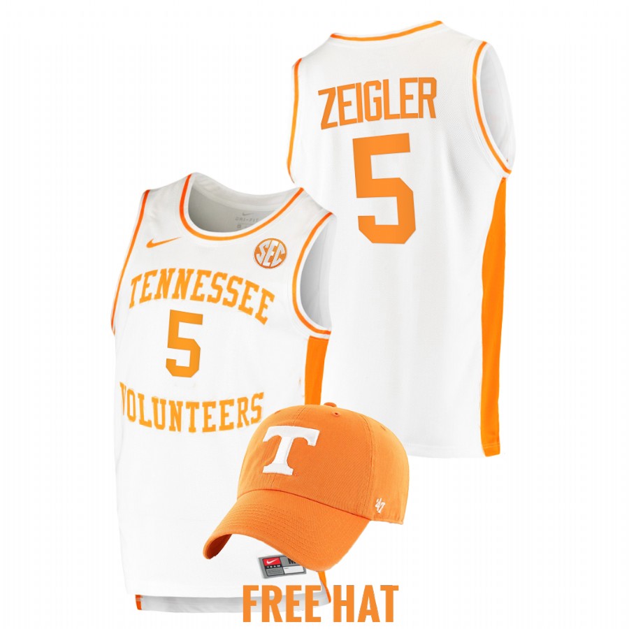 men tennessee volunteers zakai zeigler 2021 22 free hat college basketball white jersey