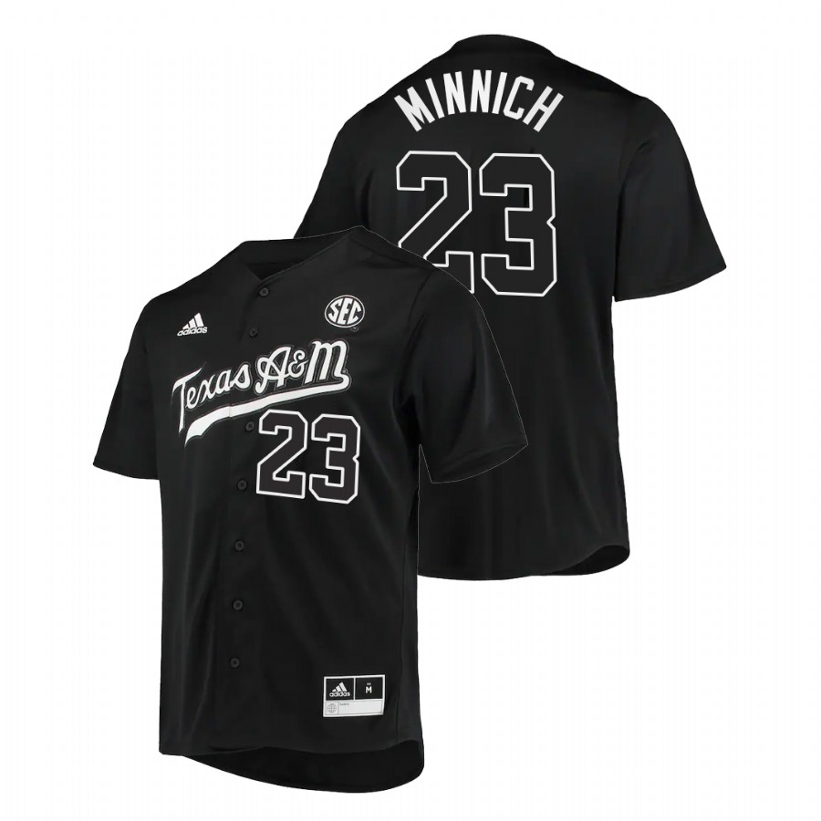 men texas a&m aggies brett minnich black 2022college baseball button up jersey