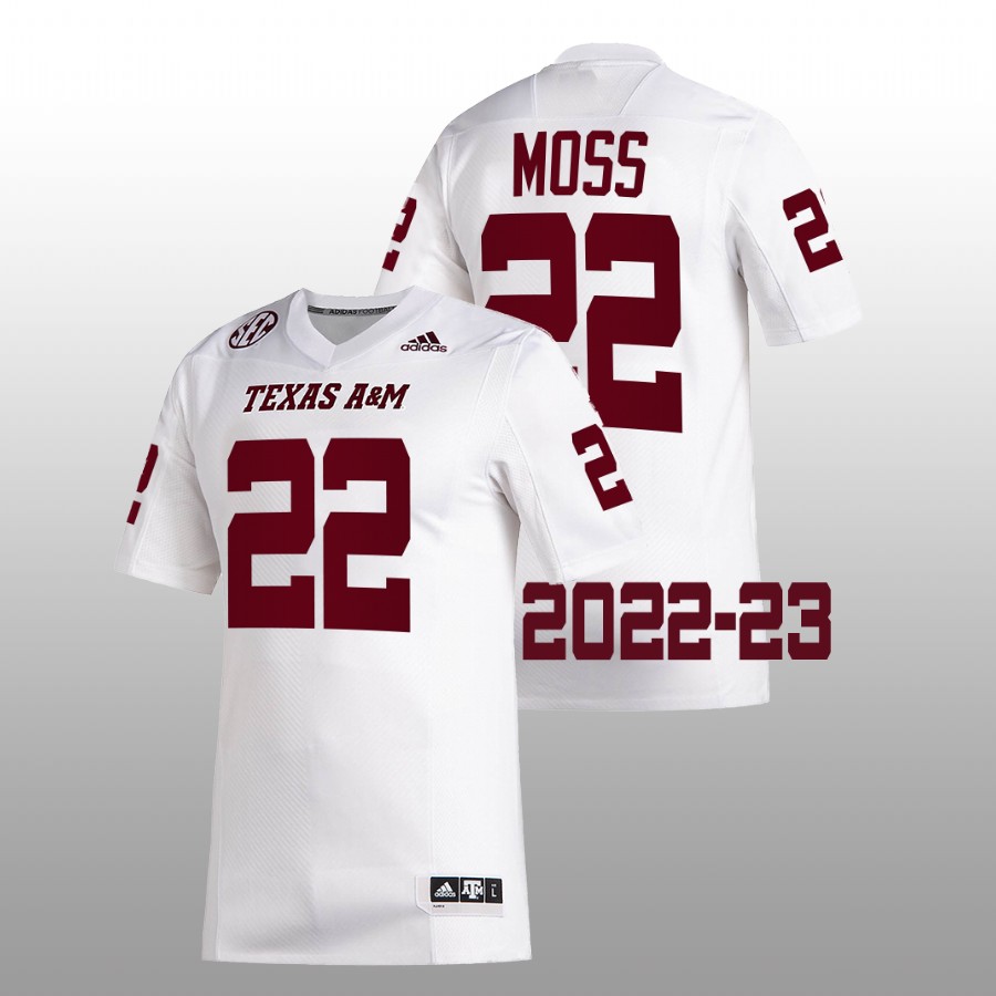 men texas a&m aggies le' veon moss 2022 23 college football white jersey