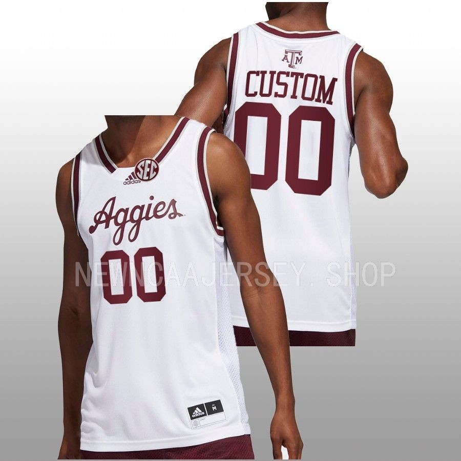 men texas am aggies custom 2022 23 college basketball white jersey