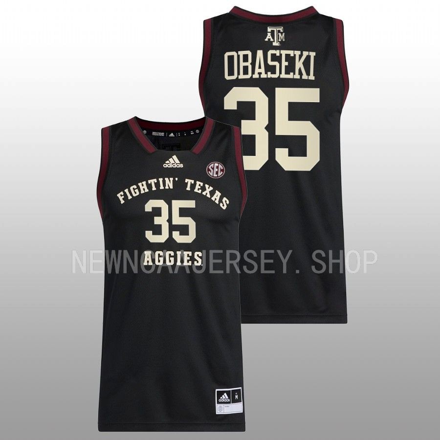 men texas am aggies manny obaseki 2022 23 swingman basketball black jersey