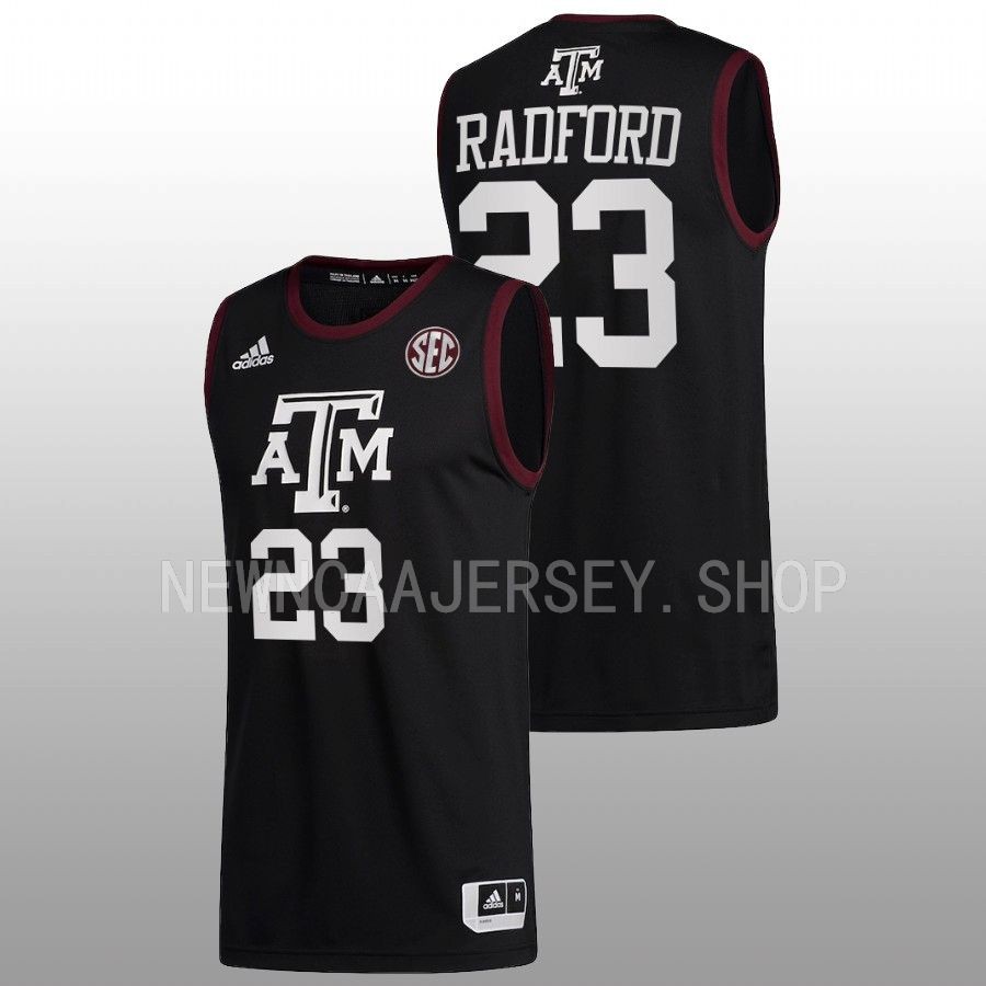 men texas am aggies tyrece radford 2022 23 college basketball black jersey