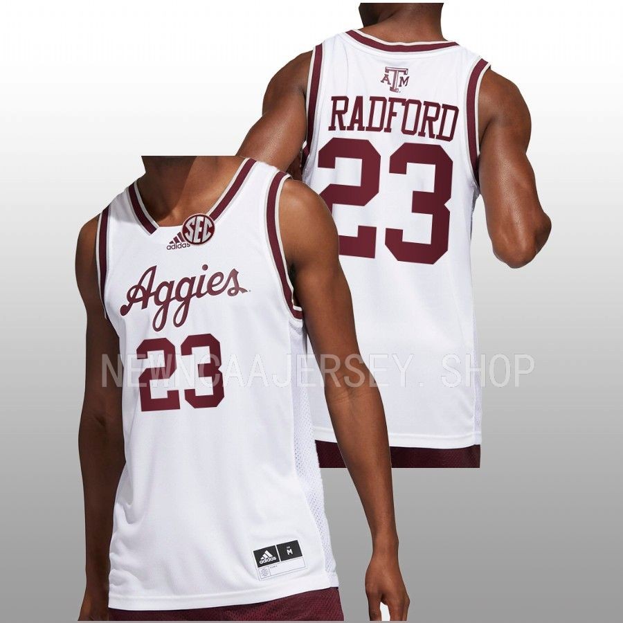 men texas am aggies tyrece radford 2022 23 college basketball white jersey