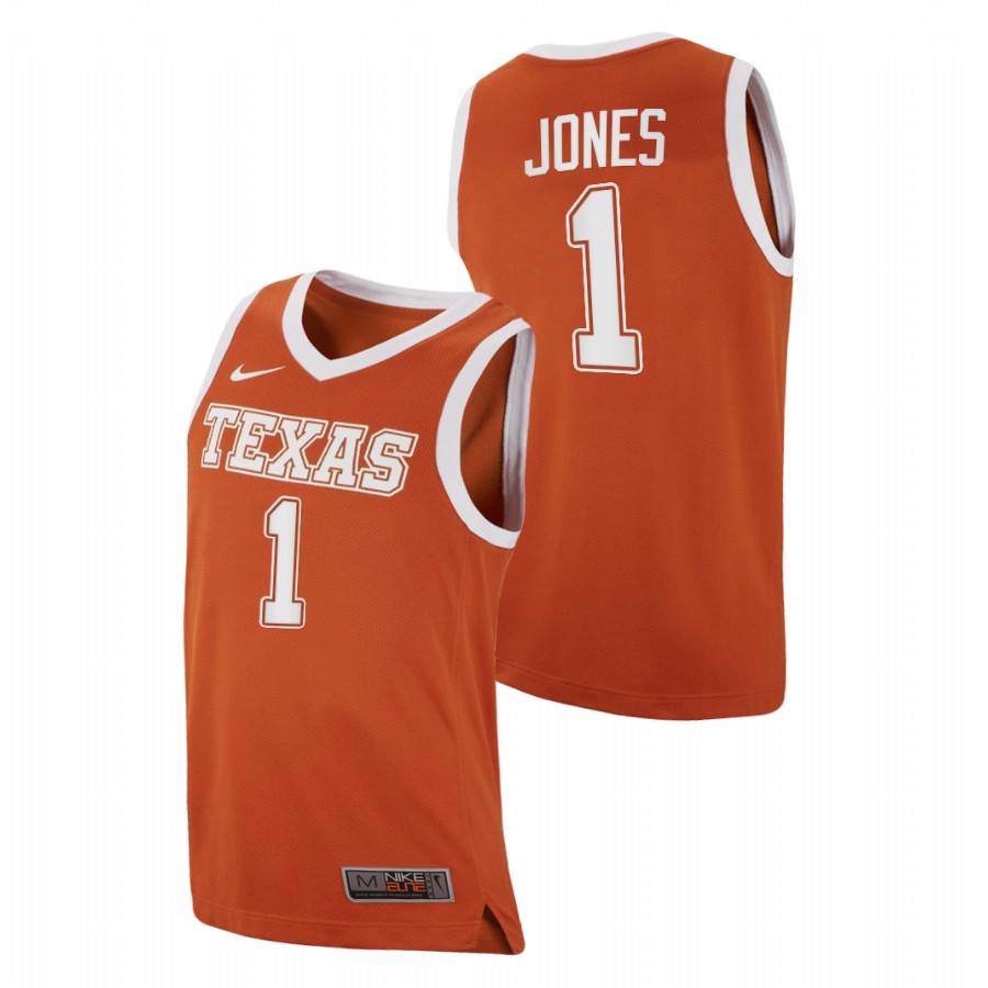 men texas longhorns andrew jones 2020 21 college basketball replica orange jersey