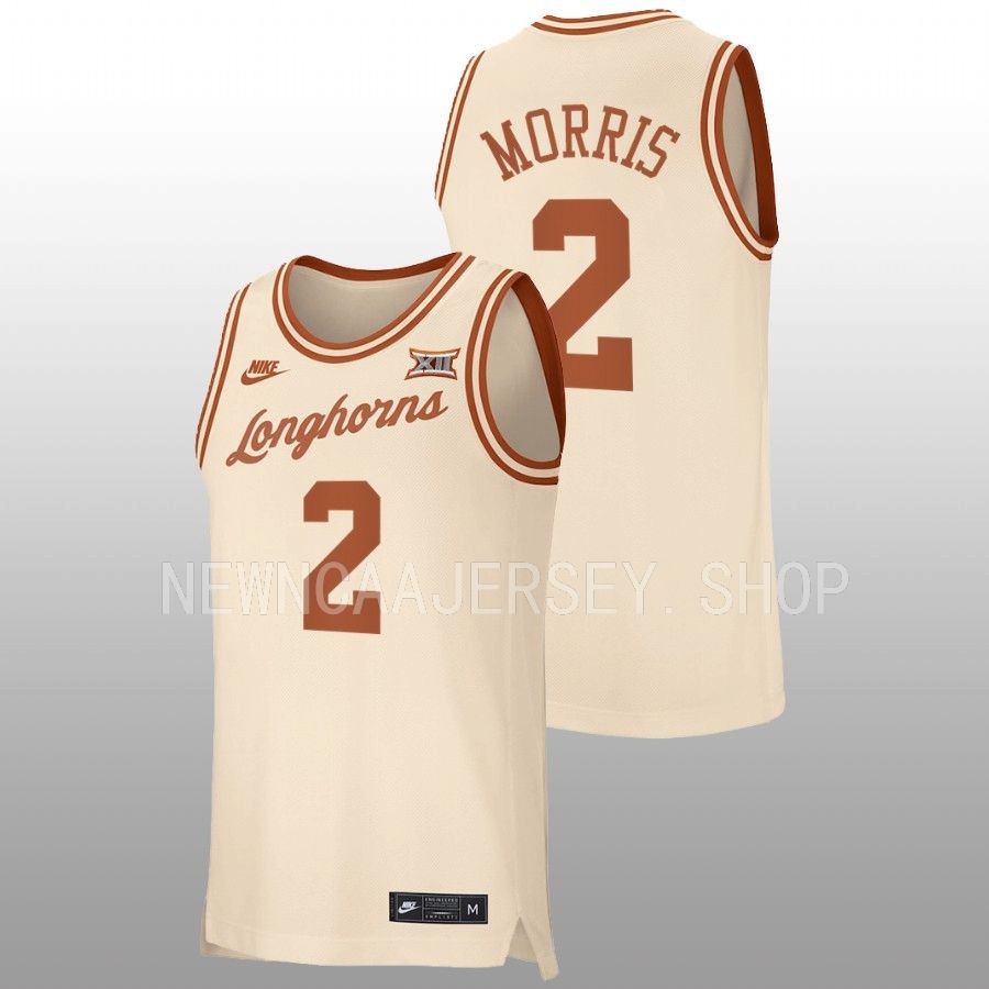 men texas longhorns arterio morris 2022 23 replica retro basketball cream jersey