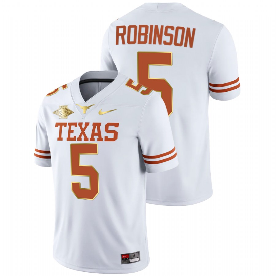 men texas longhorns bijan robinson white 2021 red river showdown golden edition jersey