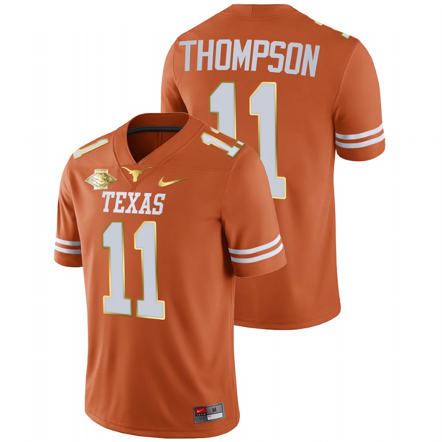 men texas longhorns casey thompson orange 2021 red river showdown golden patch jersey
