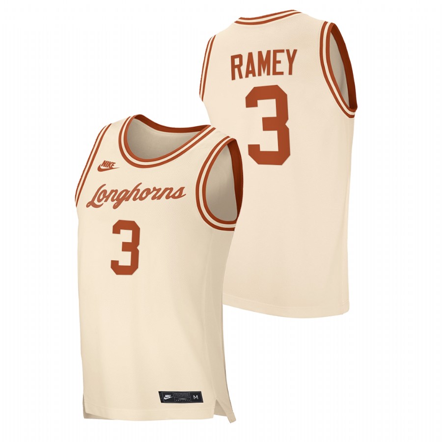 men texas longhorns courtney ramey 2020 21 replica retro basketball cream jersey