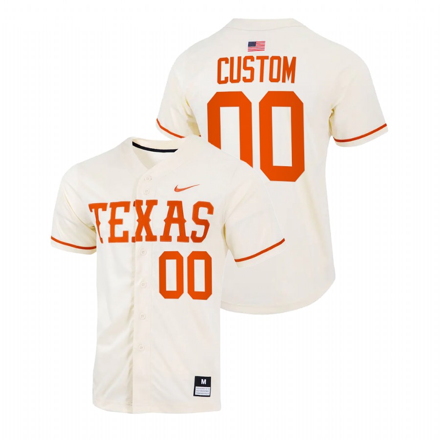 men texas longhorns custom natural college baseball full button jersey