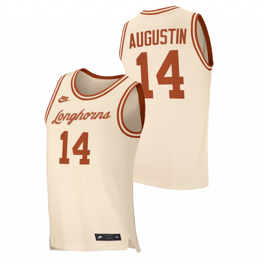men texas longhorns d 1.j. augustin replica retro basketball cream jersey