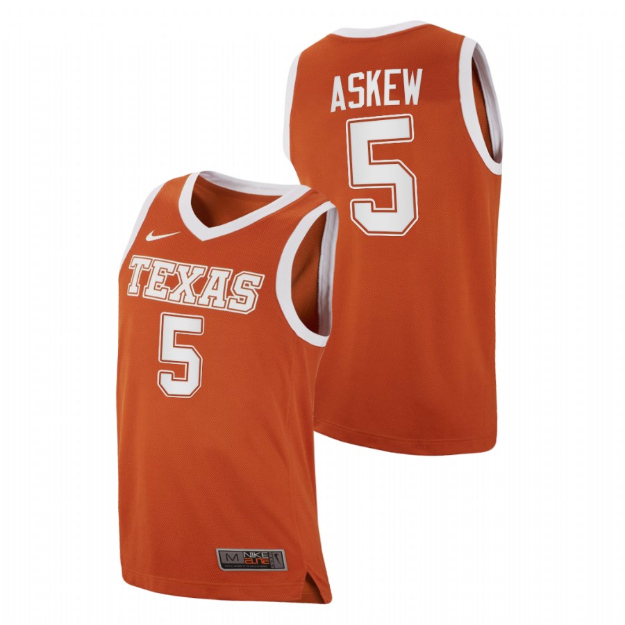men texas longhorns devin askew 2021 top transfers college basketball orange jersey