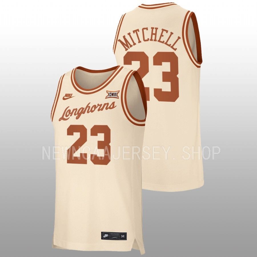 men texas longhorns dillon mitchell 2022 23 replica retro basketball cream jersey
