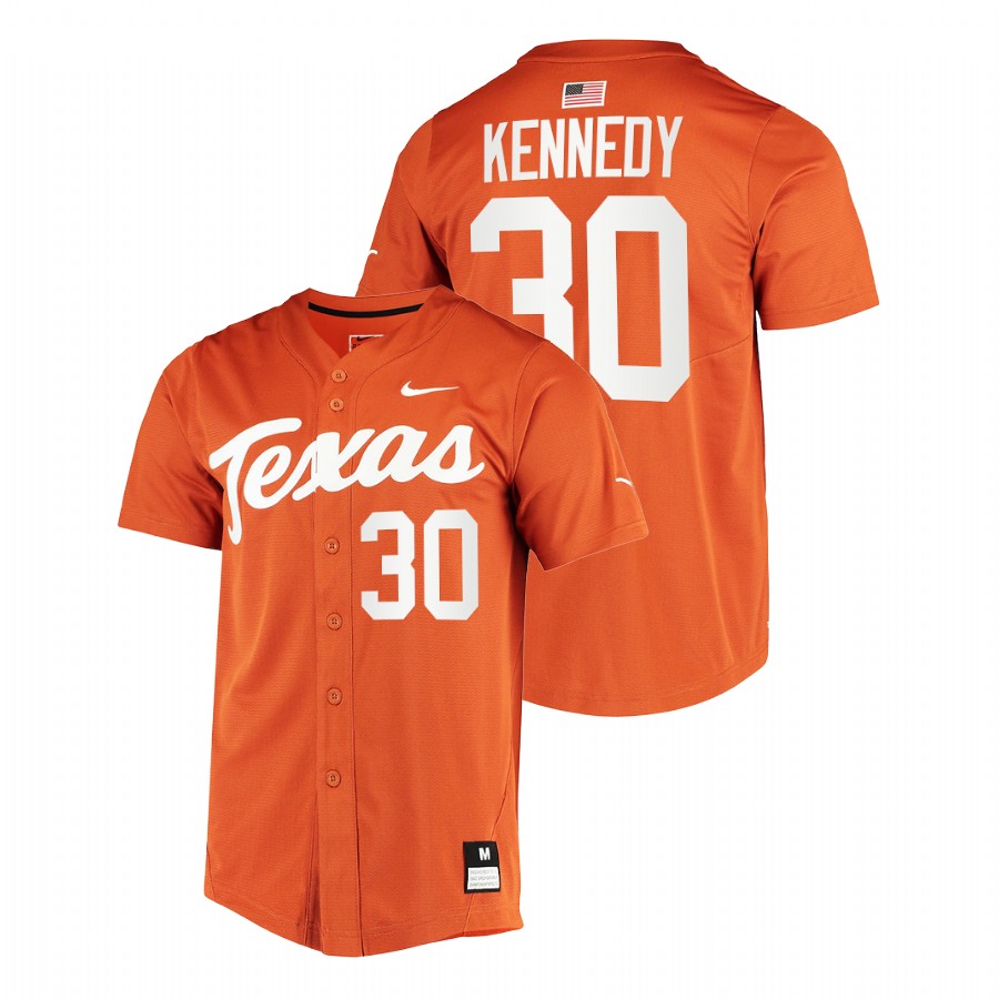 men texas longhorns eric kennedy orange college baseball full button jersey