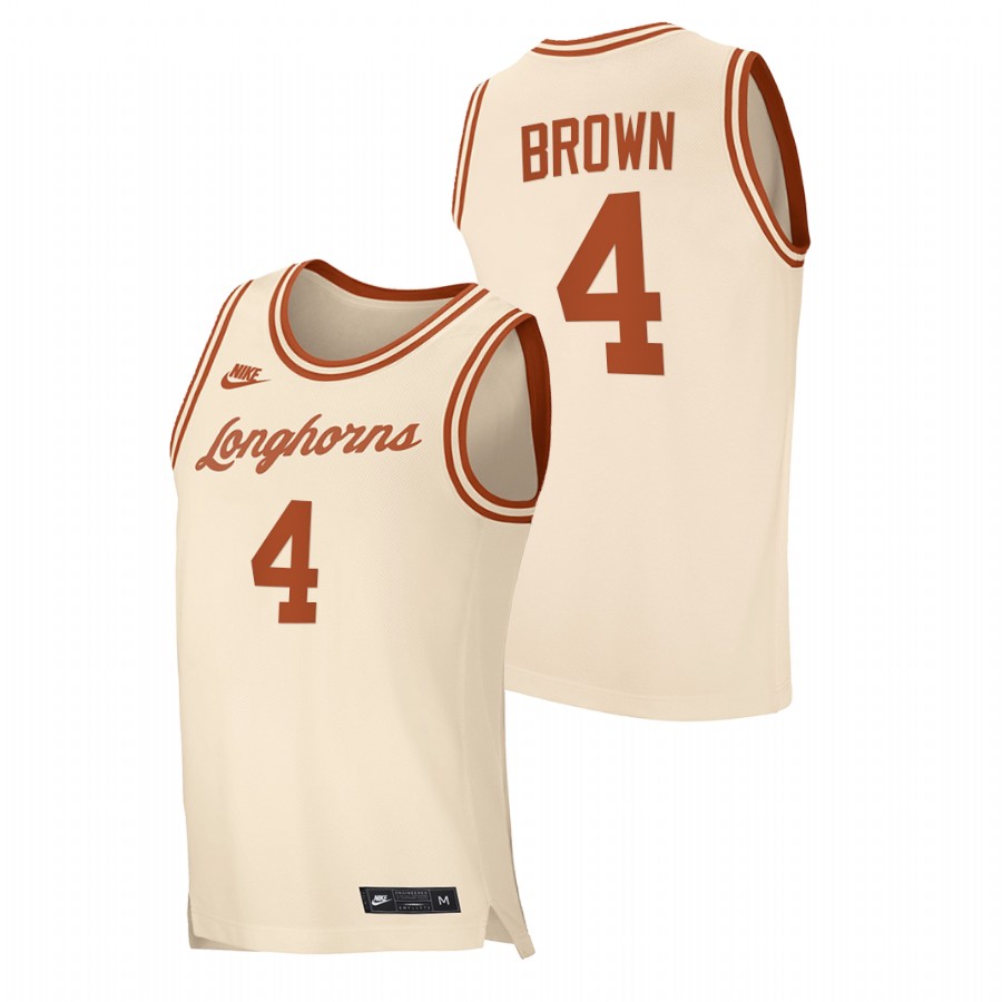 men texas longhorns greg brown 2020 21 replica retro basketball cream jersey