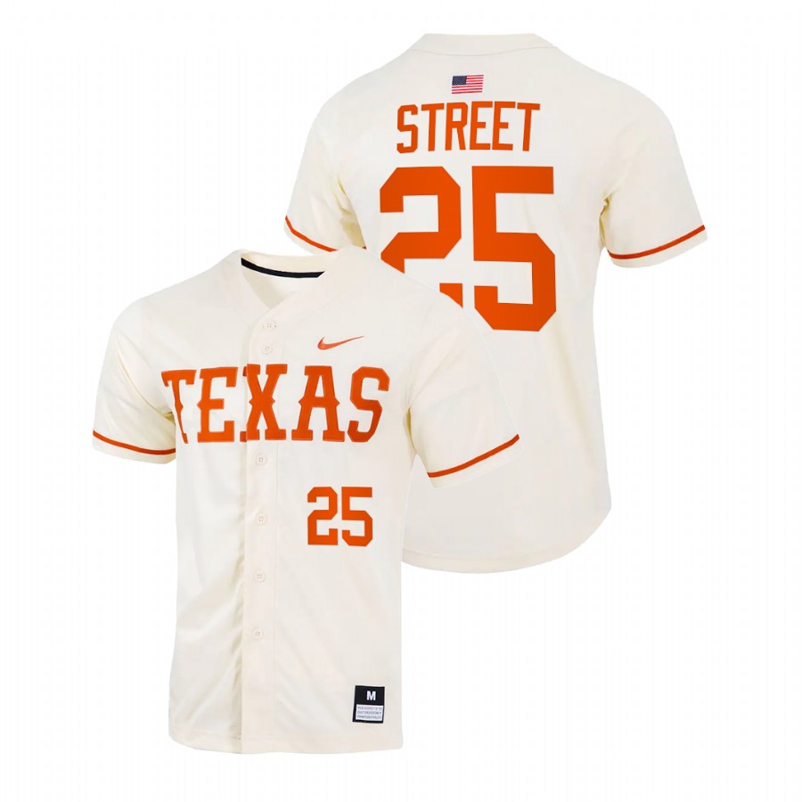 men texas longhorns huston street natural college baseball full button jersey